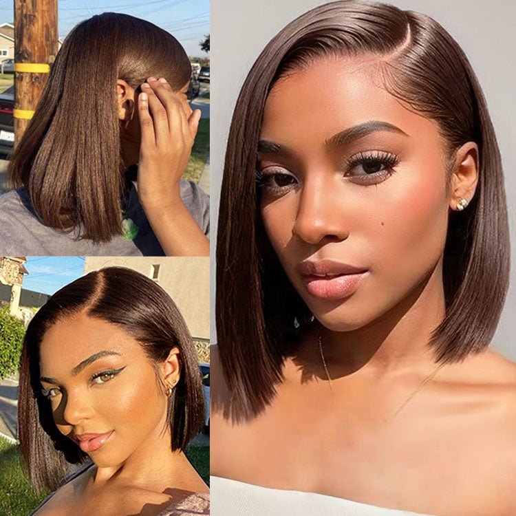 Glueless 13x4 Lace Frontal 2# Straight Bob Wig Human Hair - Superlovehair
